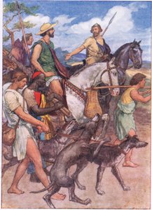 Pelópidas partiendo hacia Tebas, de Plutarch Lives publicado por T C & E C Jack Ltd, 1920s